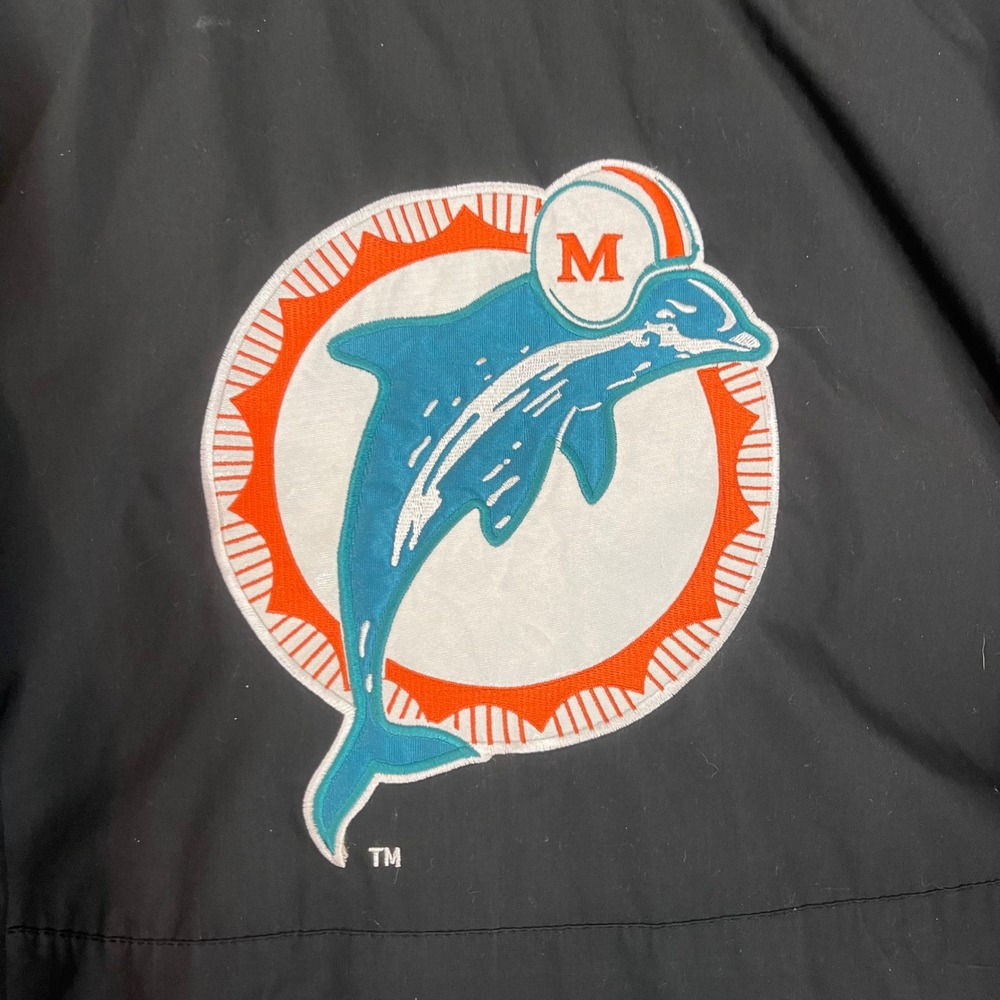 Vtg 1990's Pro Player Mens Large Miami Dolphins NFL Black Teal Reversible Jacket - Picture 6 of 11